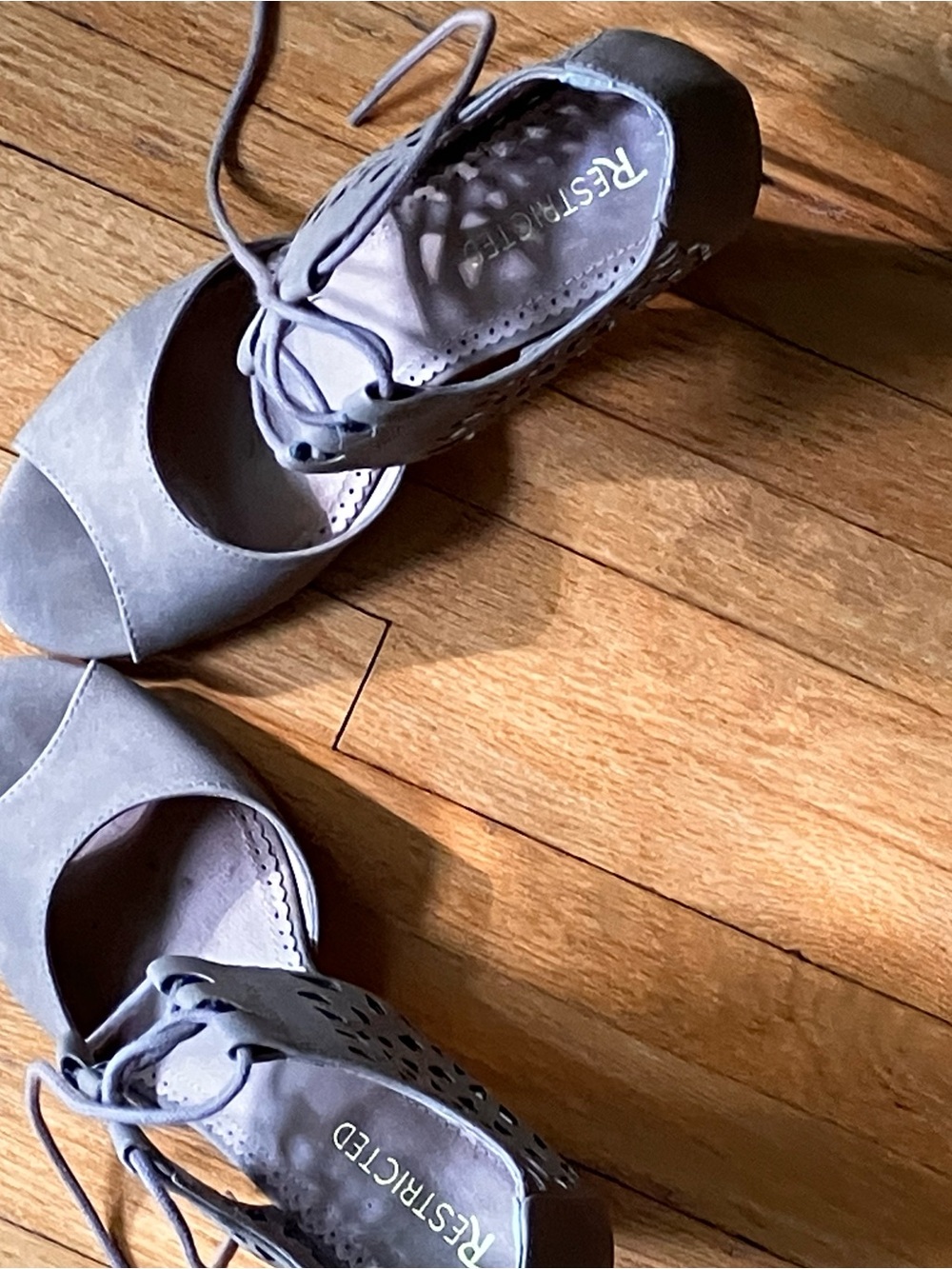 Restricted Taupe Lace-Up Peep Toe Sandals with Cutout Sides - Picture 8 of 8